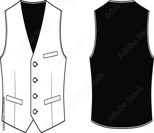 Black and White Vest with Buttons and Pockets