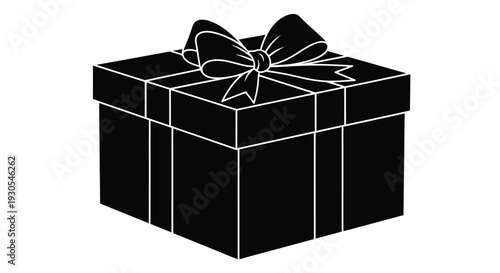 A black gift box adorned with a large bow is depicted in a striking minimalist silhouette high quality professional detailed modern