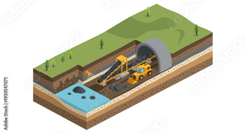 Underground drilling machine excavation process illustration.