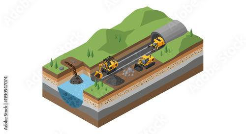 Underground Tunnel Construction with Heavy Machinery.
