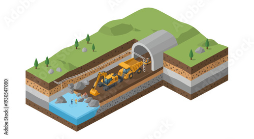 Underground Tunnel Construction with Heavy Machinery.