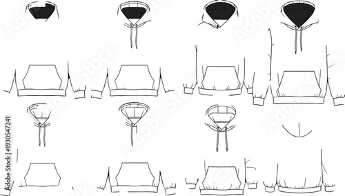 Black and white line of various hats and headwear line hats