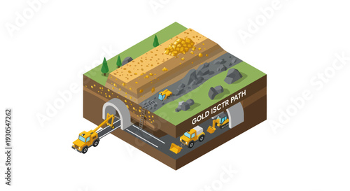 Underground Coal Mine Extraction Process Illustration.