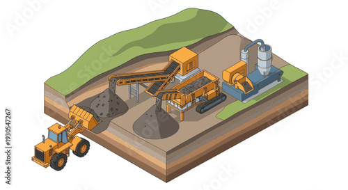 Quarry Mining Operation with Heavy Machinery and Equipment.