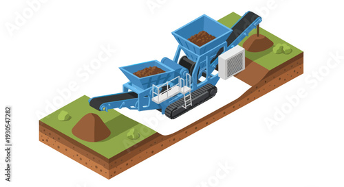 Crushing Machine Processing Gravel on Construction Site.