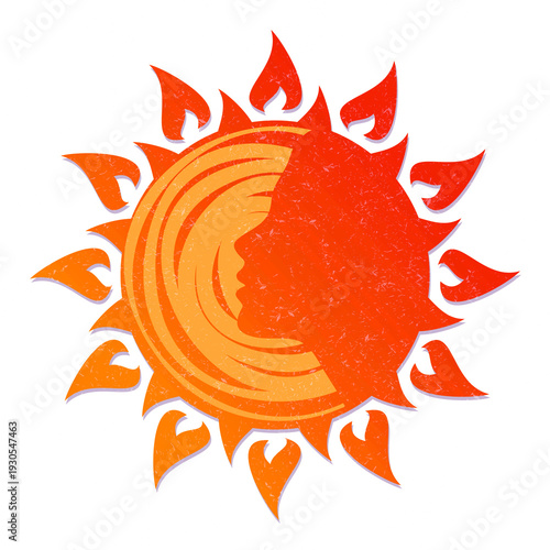 A sun symbol with a woman face.
