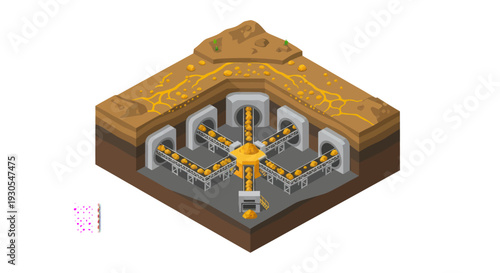 3D illustration of a futuristic underground bunker with a central hub and corridors.