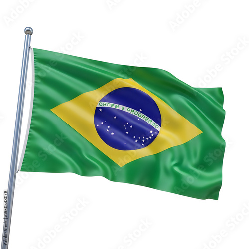 The flag of brazil waving on a pole isolated on transparent background