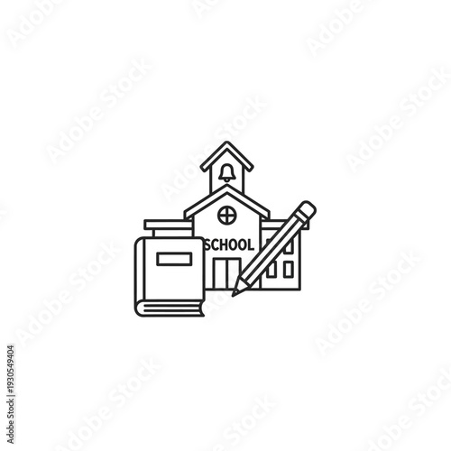 Educational School Building with Books and Supplies for Learning Environment