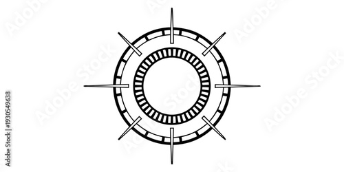 Circular Futuristic HUD Frame – Clean Black Outline, Symmetrical Tech Ring, Minimal Vector Illustration