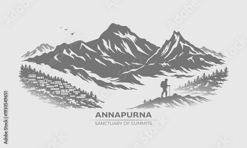 Annapurna Himalayan Skyline Minimal Vector Landscape Illustration