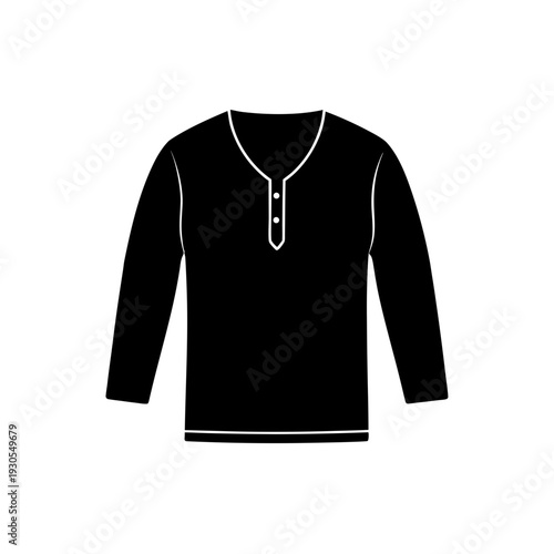 Black long sleeve shirt with button placket and three-quarter sleeves design