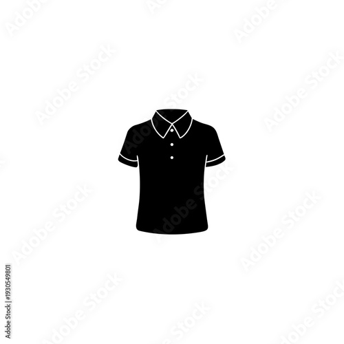 Black polo shirt with white collar and trim displayed on a plain background