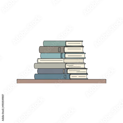 Stack of colorful books neatly piled on a wooden shelf and table for study and reading.