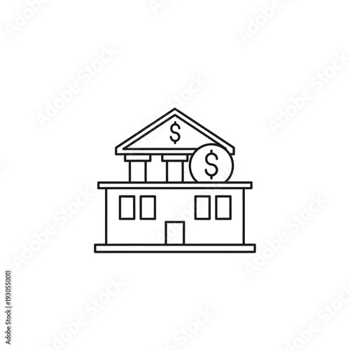 Financial Growth and Investment Concept Represented by Banking Building and Coins