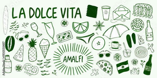 La Dolce Vita A whimsical illustration of italian summer elements