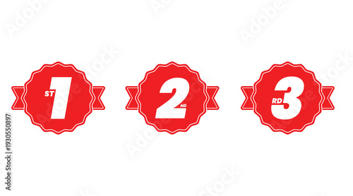 Red Award Badge Icons 1 2 3 – Vintage Ribbon Seal Number Labels Vector Set