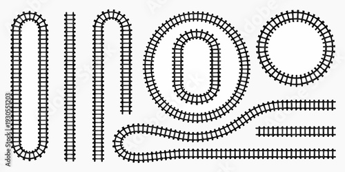 Black and white illustration of railway tracks forming numerical digits