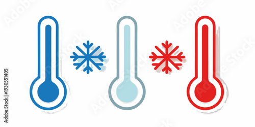 Three thermometers displaying cold neutral and hot temperature readings