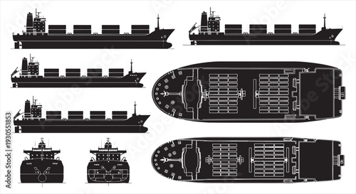 Cargo Ship Blueprint – Marine Vessel Engineering CAD Technical Drawing