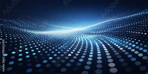 A futuristic blue techno wallpaper featuring a digital grid of glowing dots and 3d halftone textures over a dark metal backdrop for an abstract space design