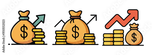 Finance Analytics Icons Set, Business Profit Growth Concept