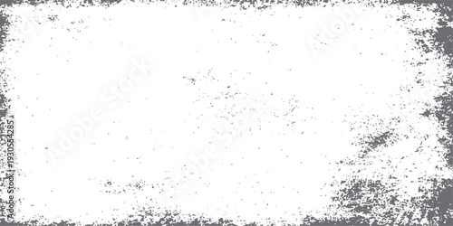 Vintage black ink splash on a dirty textured wall creates an abstract grunge background with an old paper frame border and dark vector paint dust patterns for an artistic design surface