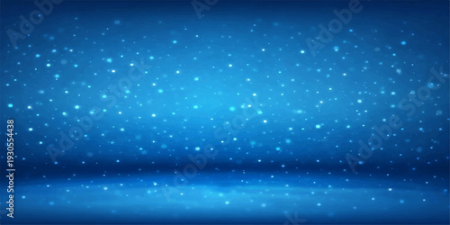 A glowing abstract blue winter sky background features a galaxy of stars and shimmering snowflakes in a festive Christmas pattern with a night space design