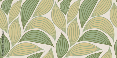 Seamless pattern with green outline leaves. Natural hand drawn design. Great for textile, fabric, wallpaper, wrapping, scrapbook and packaging