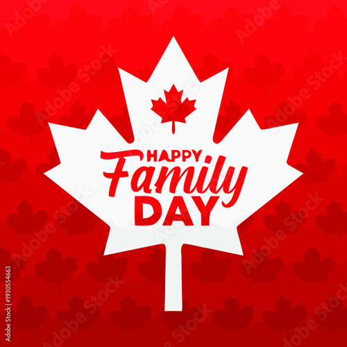 Happy Family Day Celebration with Red Maple Leaf Illustration