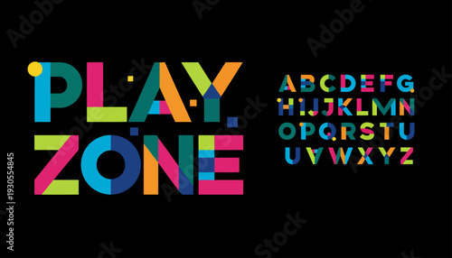 Colorful Alphabet Letters Forming PLAY ZONE on Black Background