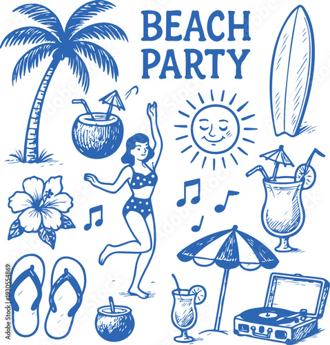beach party elements collection transparent