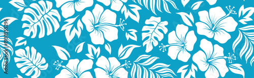 Vibrant blue floral pattern with white leaves and flowers on a FGFGF design