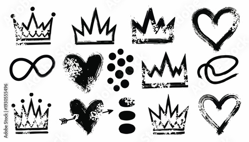 Black icons of crowns, hearts, and symbols are arranged on a white background in FGFGF (87).ai
