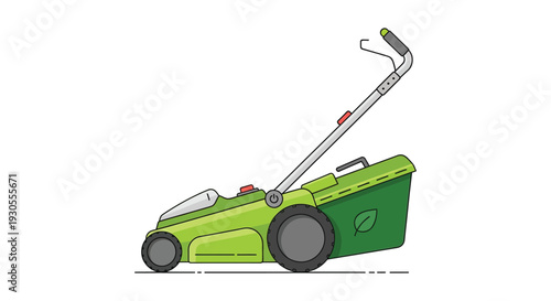 A vibrant green lawnmower illustration against a white background showcasing its design and features silhouette high quality professional detailed modern elegant
