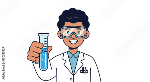 A cheerful scientist with a test tube wearing safety glasses and a lab coat depicted as a silhouette high quality professional