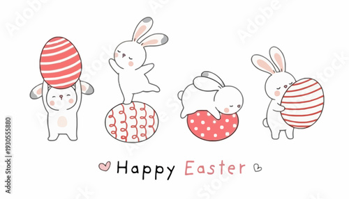 Easter celebration with bunnies and decorated eggs on a happy day