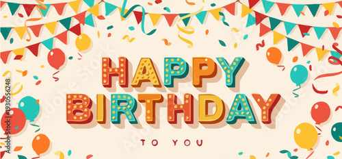 Colorful birthday celebration with festive decorations and balloons inside