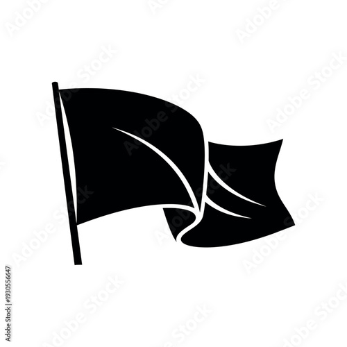 Black flag waving on a pole simple graphic design.