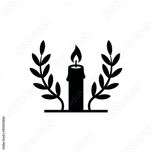 Candle with Laurel Wreath Silhouette.