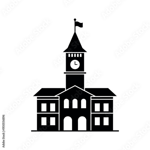 Classic university building icon with clock tower.