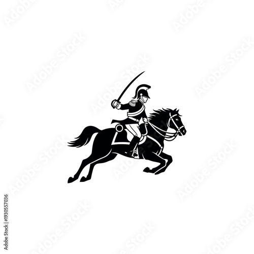 Galloping Horseman with Sword Silhouette.