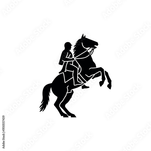 Silhouette of a rider on a rearing horse.