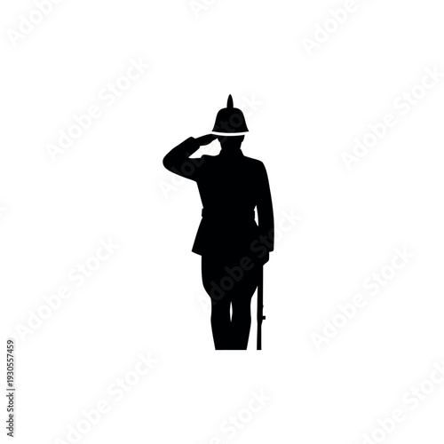 Silhouette of a saluting soldier in uniform.