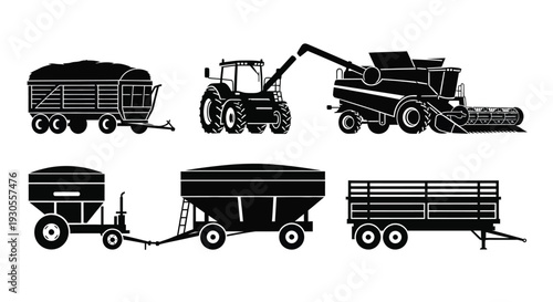 Utility and Service Vehicles Silhouette Illustration Set