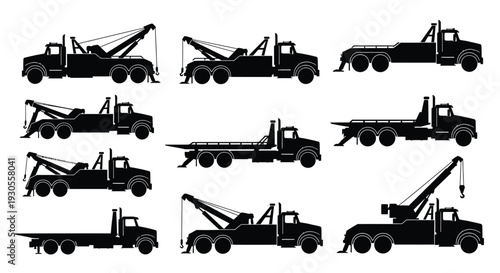 Tow truck and wrecker silhouette illustration