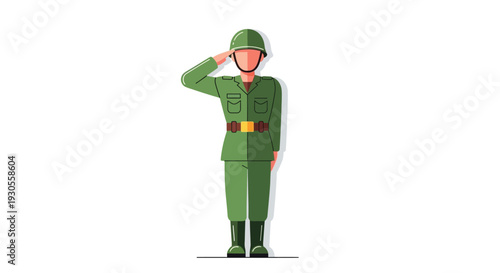 A stylized illustration depicting a saluting soldier in a green uniform a respectful military gesture silhouette high quality professional detailed