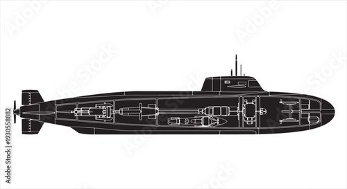 Submarine Blueprint – Naval Underwater Vessel CAD Technical Drawing