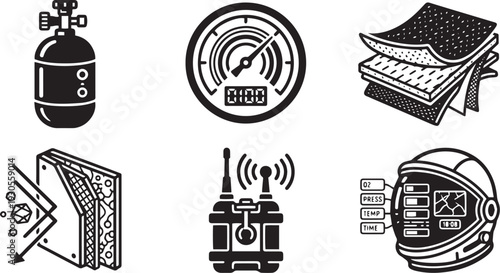 Aerospace Engineering and Life Support System Icons
