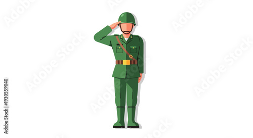 A stylized illustration depicts a soldier in uniform giving a salute with respect and honor silhouette high quality professional detailed modern